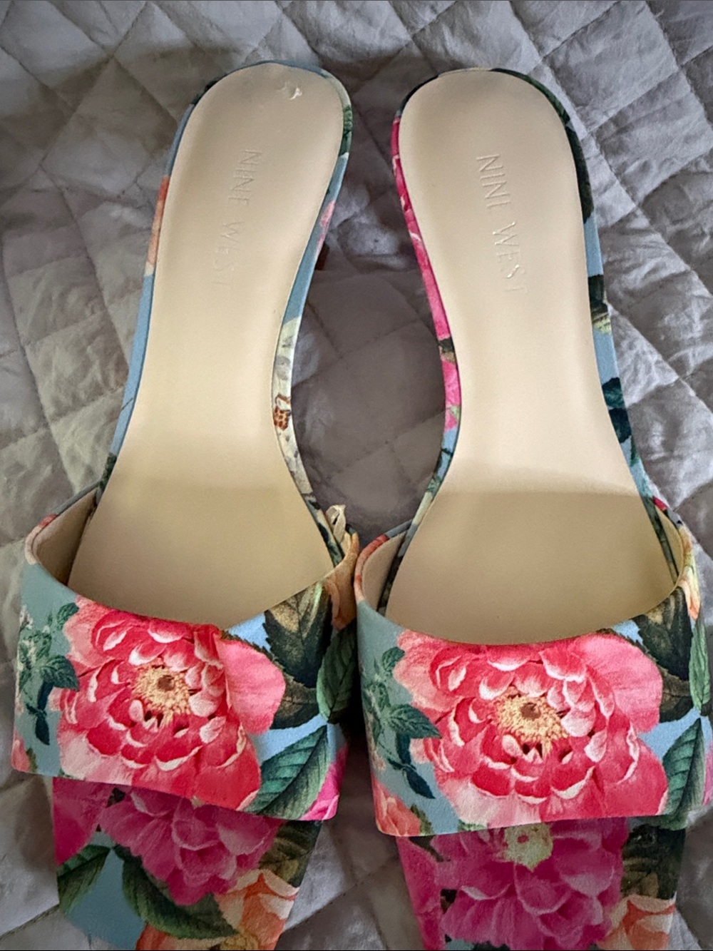 Nine West Pink Floral Slide Sandals